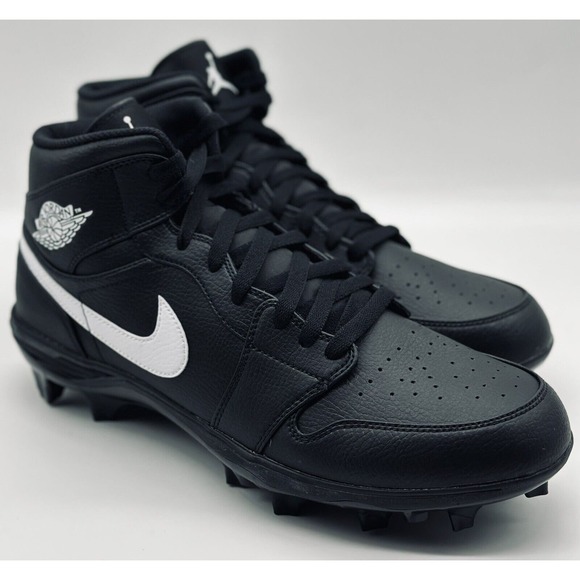 NEW Nike Jordan 1 Mid TD Football Cleats Black White FJ6805-001 Mens Size Multi - Picture 3 of 6